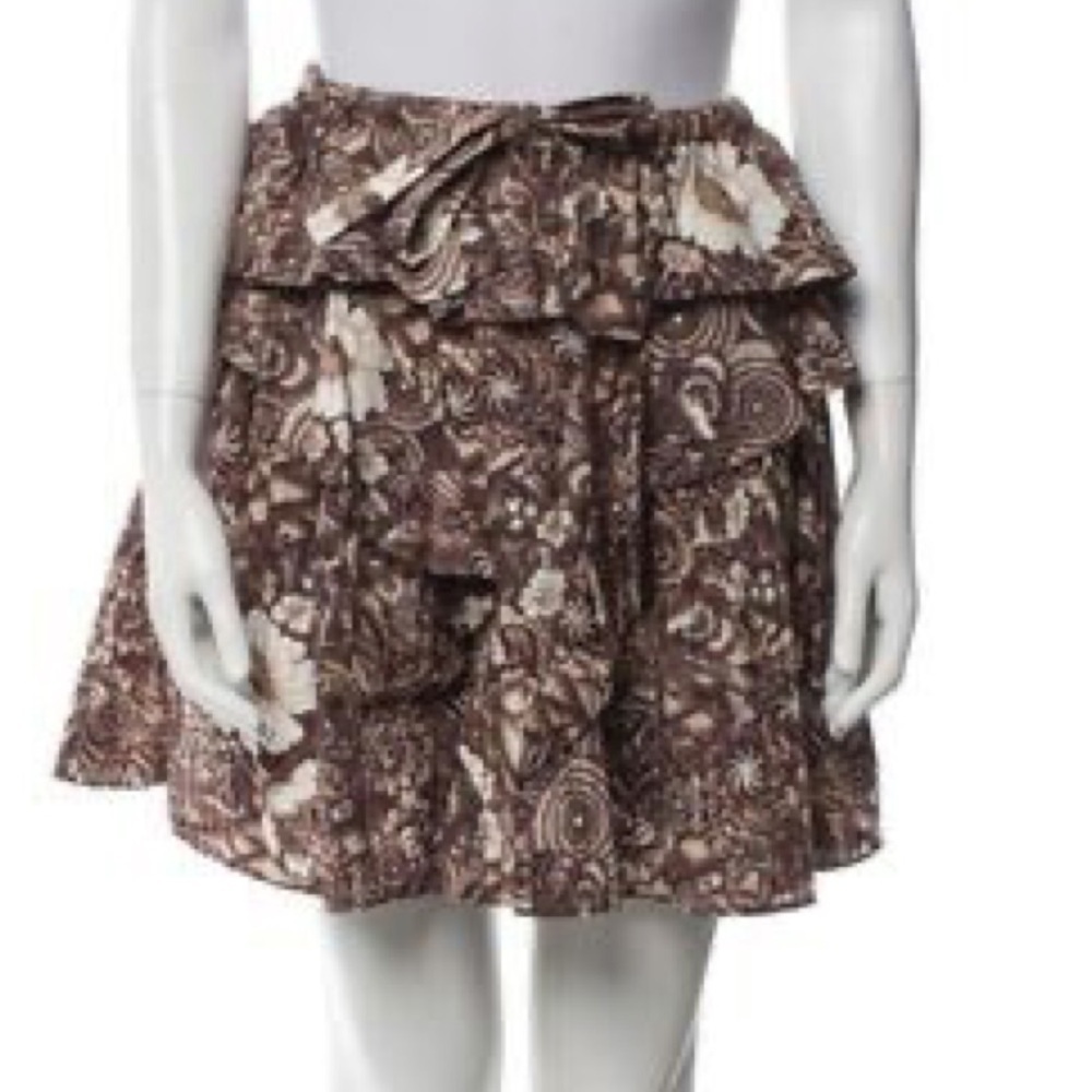 Ulla Johnson 100% Cotton Sigrid Tiered Mini Skirt in Brown Teak Size 6 NWOT - Picture 2 of 9